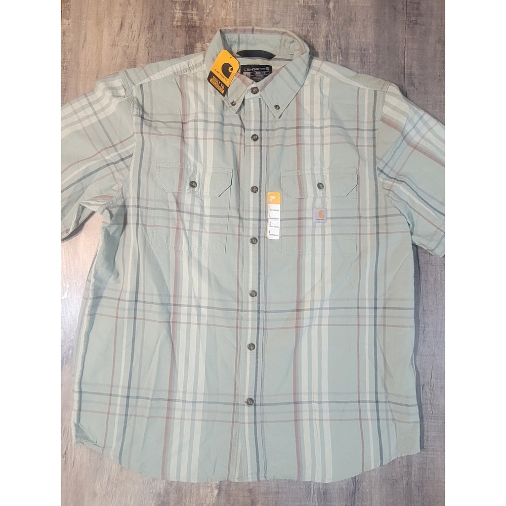 Carhartt Mens Loose Fit Midweight Short Sleeve Plaid Shirt Sage Green TW4625-M L